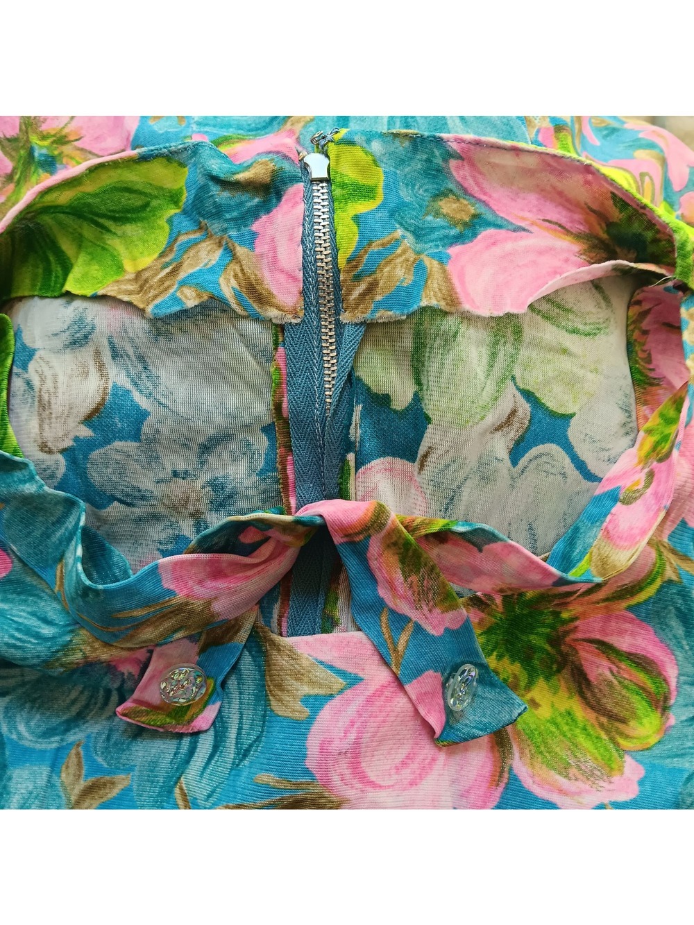 1960's Handmade sz 10 True Vintage Dress Floral Sleeveless Bow Summer Church Mom - Picture 7 of 7